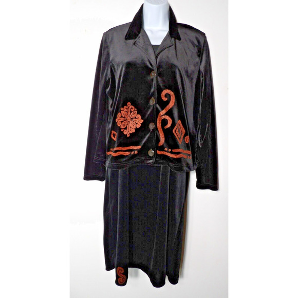 Nina Piccalino Dresses & Skirts - Nina Piccalino Large Dress Knee Length Modest Velvet Black & Cardigan 90s Vtg